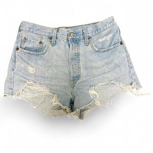501 Levi's Light Blue Distressed Jean Shorts